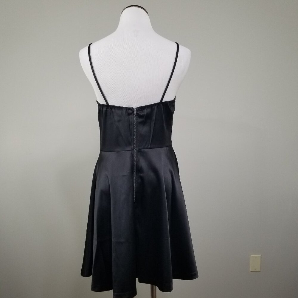 Nwt Windsor Black Satin Dress M Womens Spaghetti Strap Short Fit + Flare Swing - Picture 3 of 7
